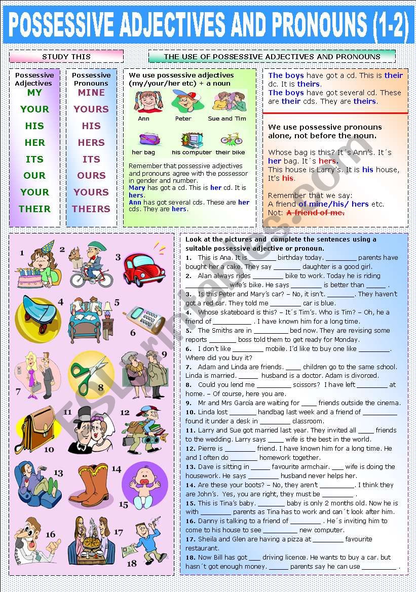 possessive-adjectives-and-pronouns-1-2-esl-worksheet-by-katiana