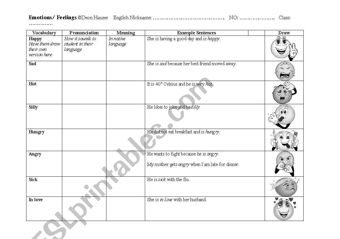 Feelings / Emotions worksheet