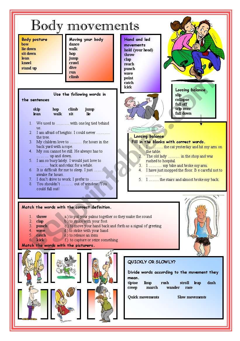 Body movements  worksheet