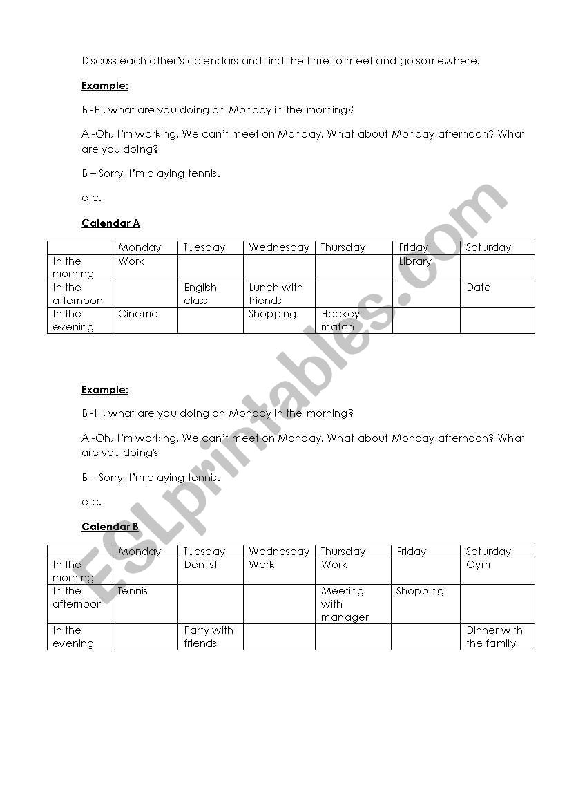 Continuous Tense for practising fixed plans