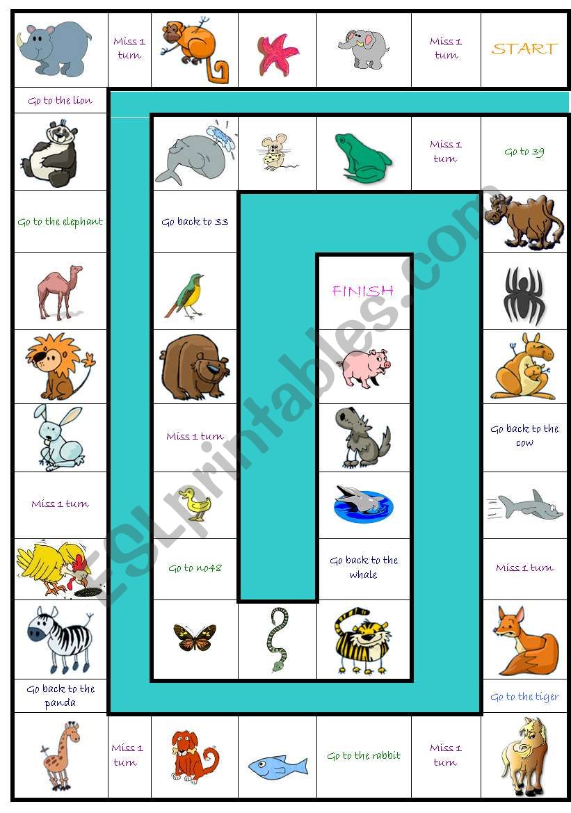 animals board game worksheet