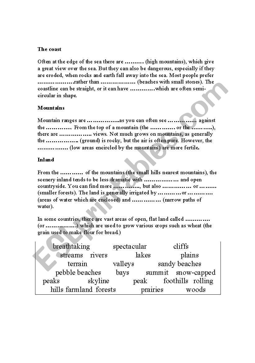 Scenery Vocab worksheet