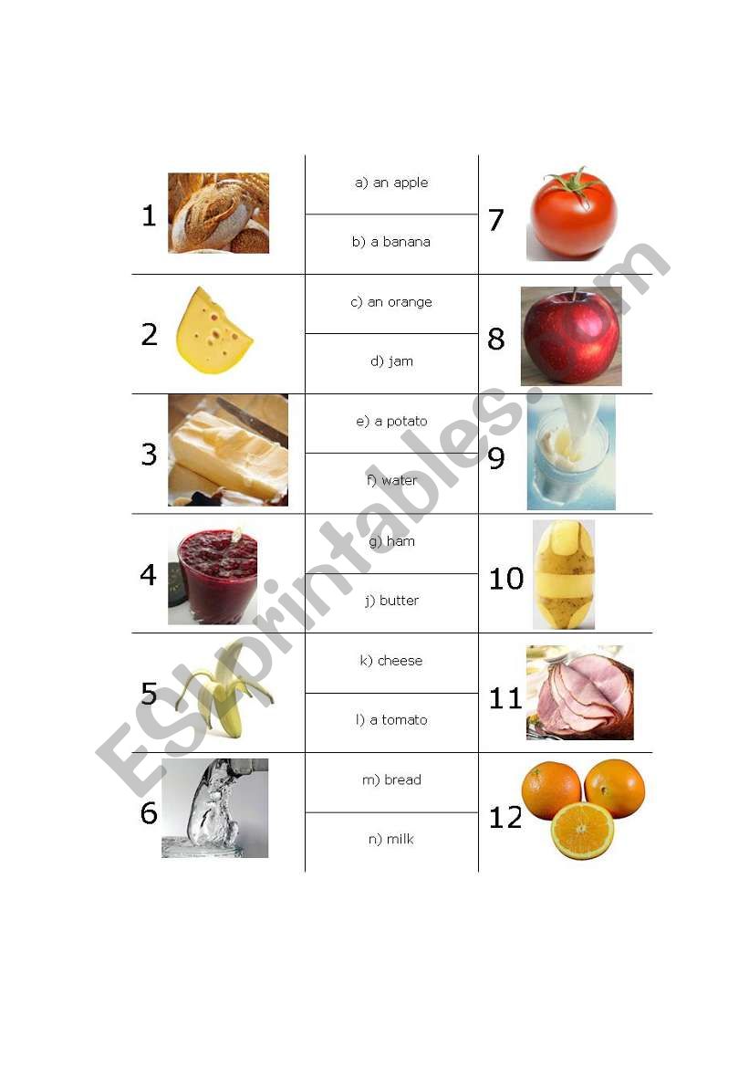 Food and drink vocabulary worksheet
