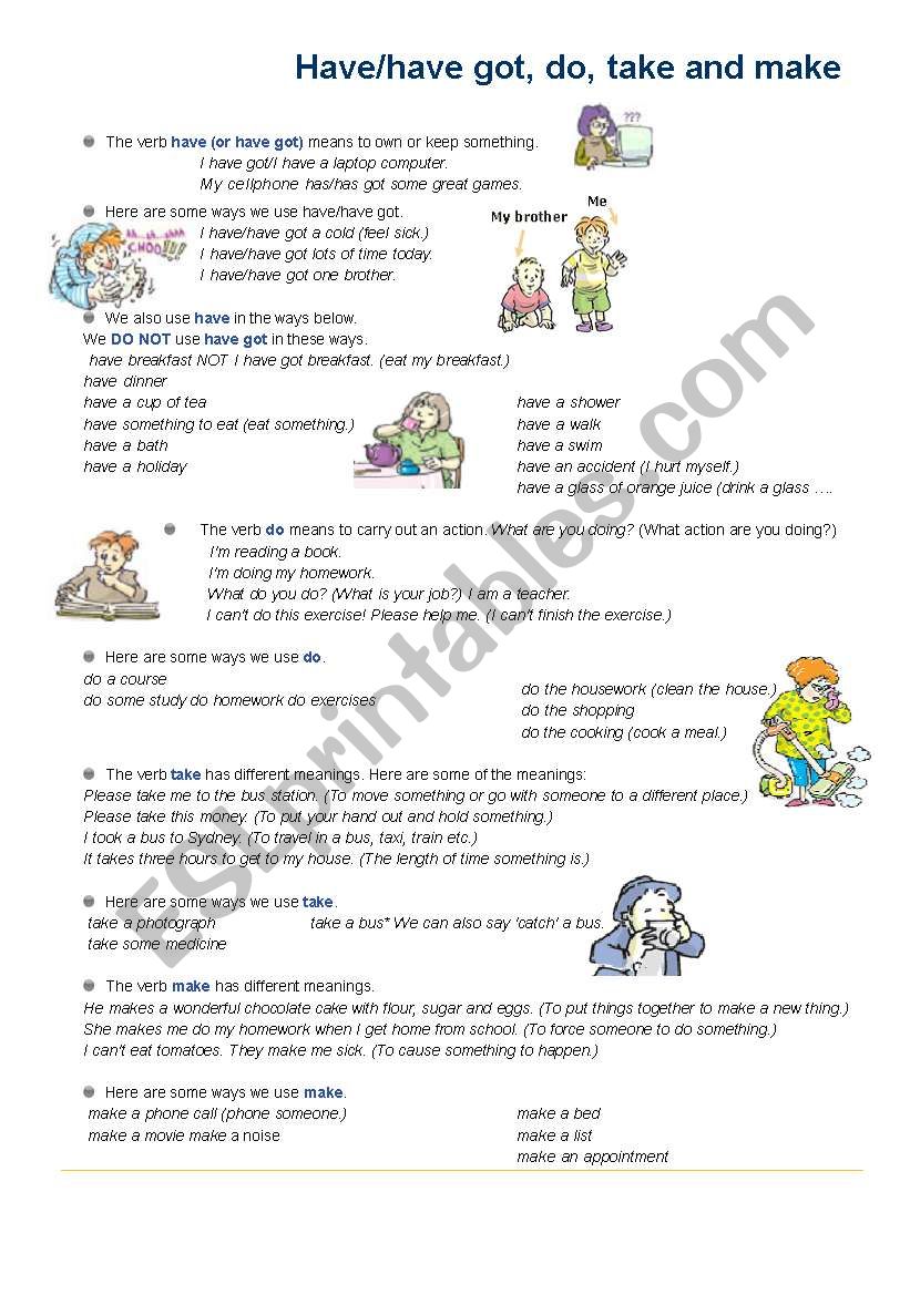 Verbs have/have got and make worksheet