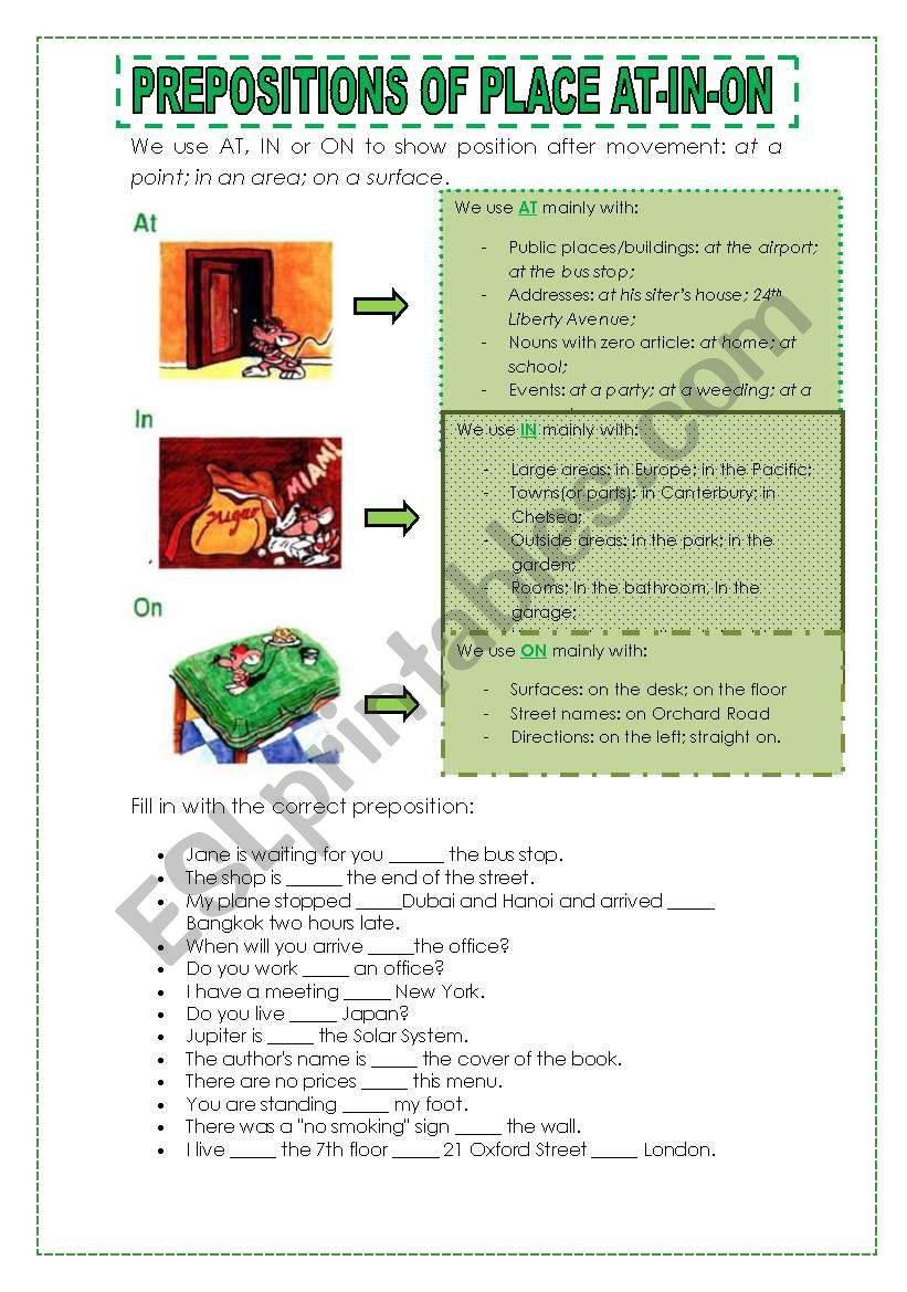 Prepositions of Palece AT-IN-ON