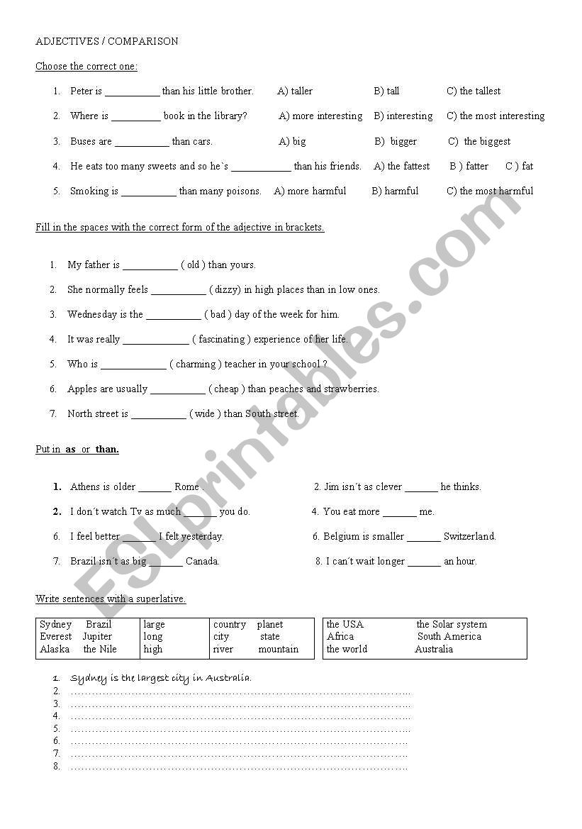 Adjectives / Comparison worksheet