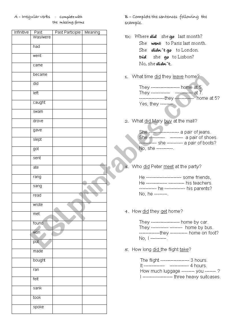 The Past Simple / Irregular verbs