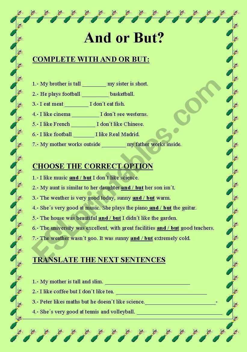 AND OR BUT? worksheet