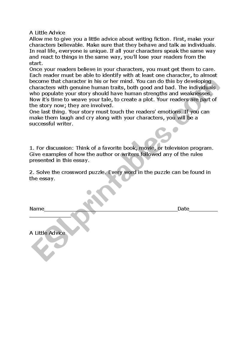 reading worksheet
