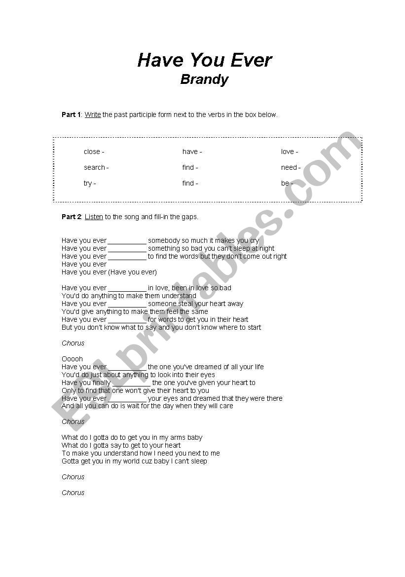 Have you ever - Brandy worksheet