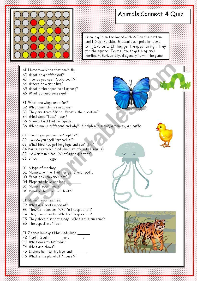 Animal Connect 4 Quiz worksheet