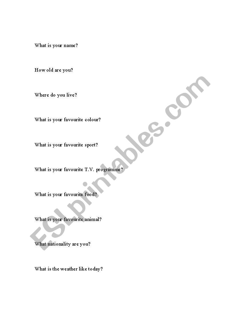 Questions: What is? worksheet