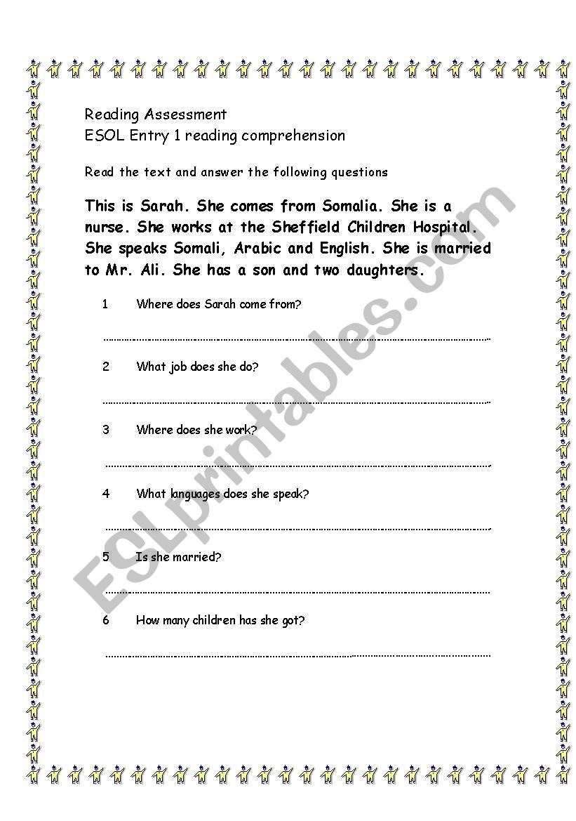reading assessment worksheet