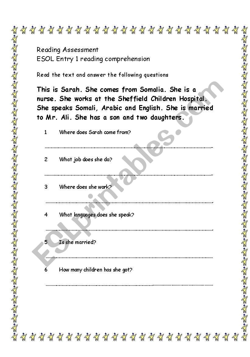 reading assessment worksheet