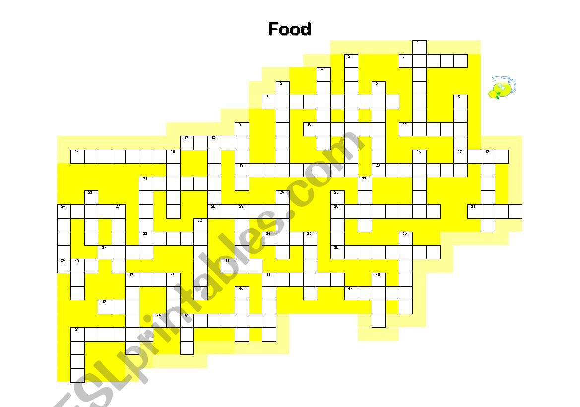 YLE food crossword worksheet