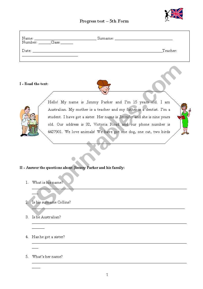 Progress Test - page nr.1 worksheet