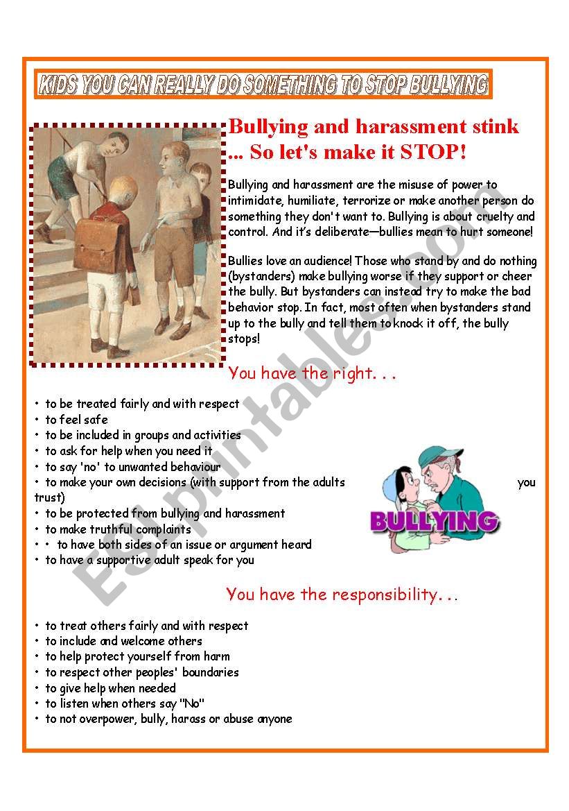 Bullying worksheet