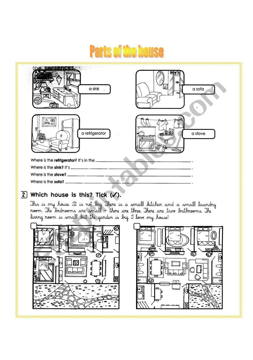 Parts of the house worksheet