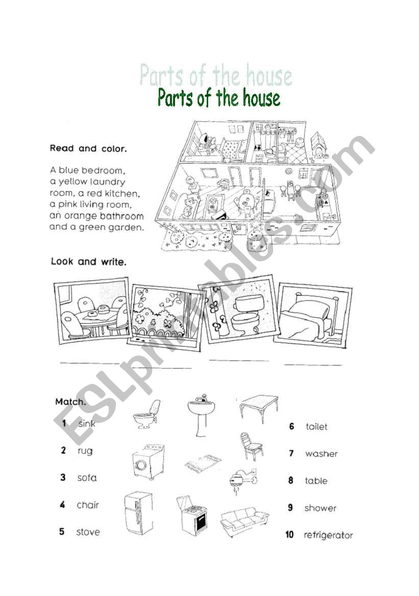 Parts of the house worksheet