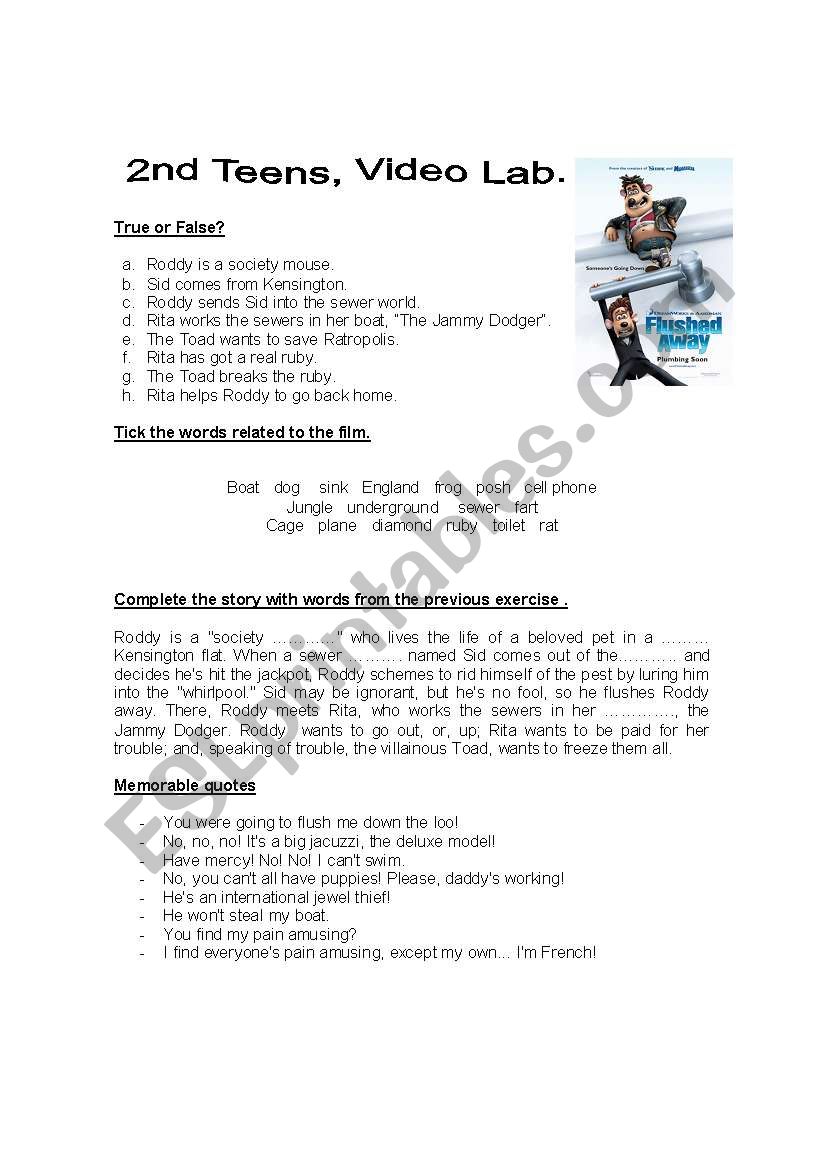 Flushed Away worksheet