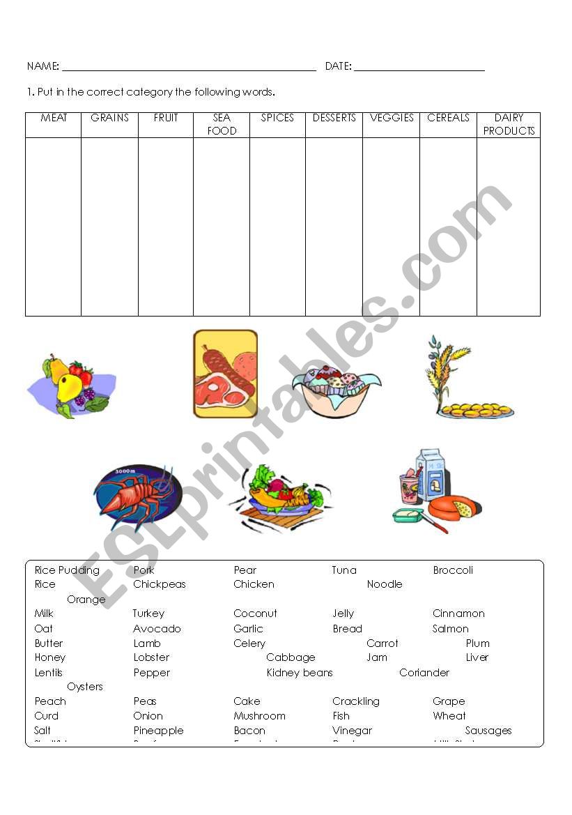 FOOD QUIZ worksheet