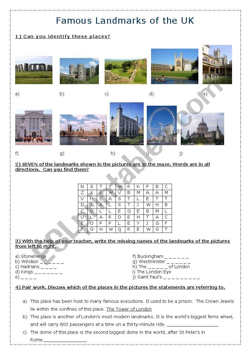 Famous Landmarks in the UK worksheet