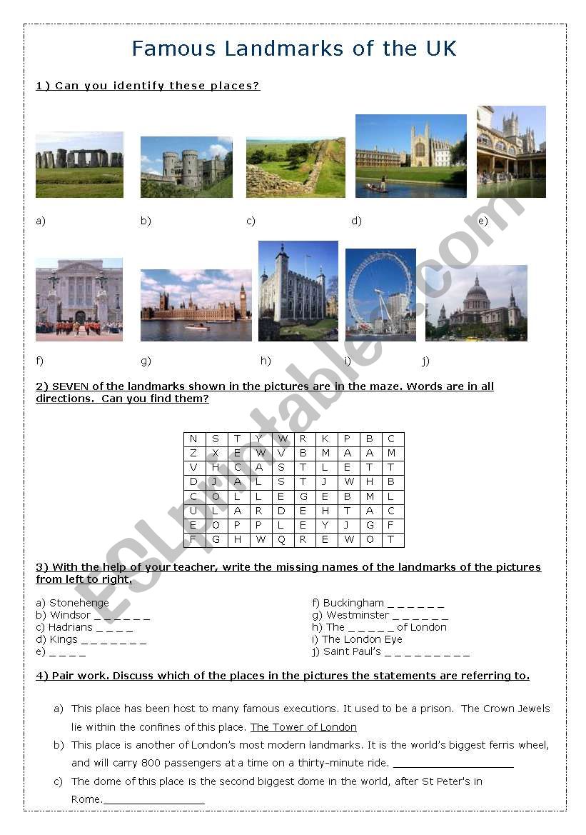 Famous Landmarks in the UK worksheet