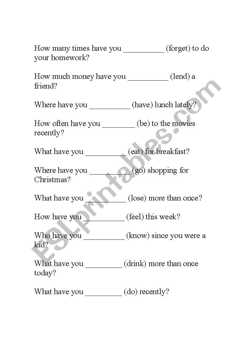 Present Perfect - exercises worksheet