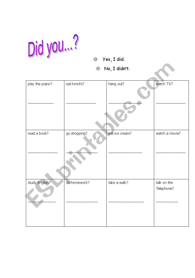 Did you...?   worksheet