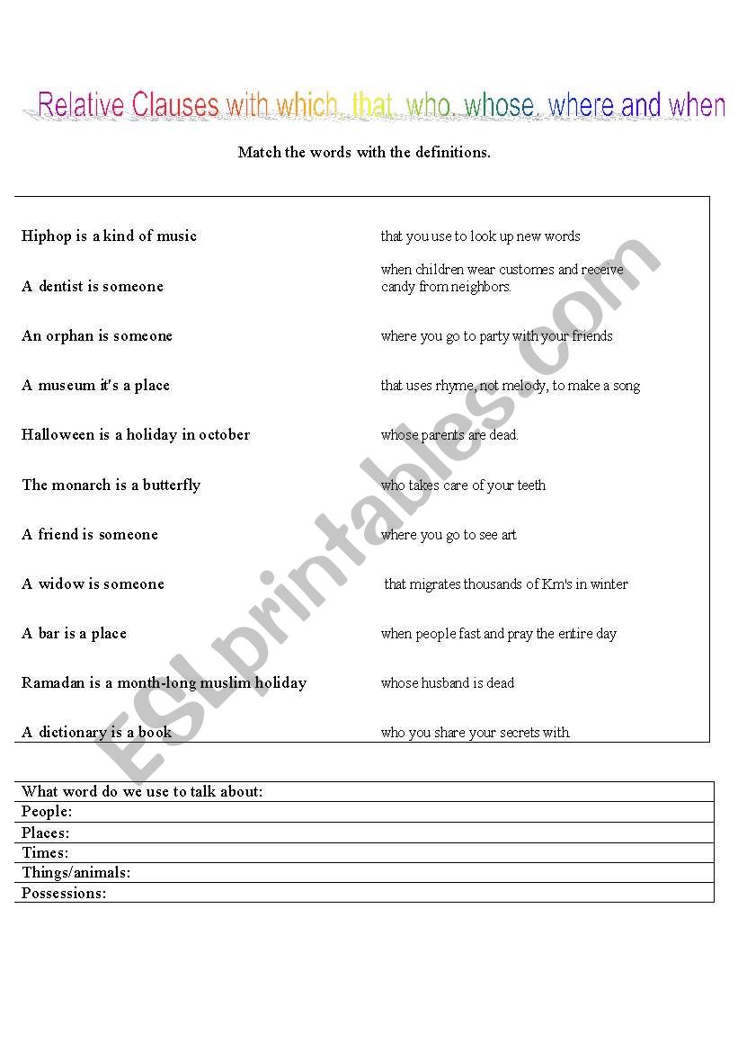 defining relative clauses worksheet