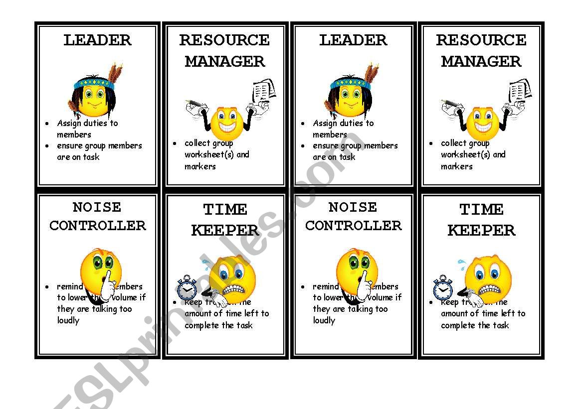 Cooperative learning Duty cards