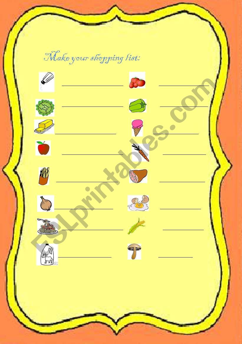 Make your shopping list worksheet