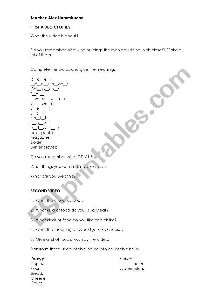 CLOTHES worksheet