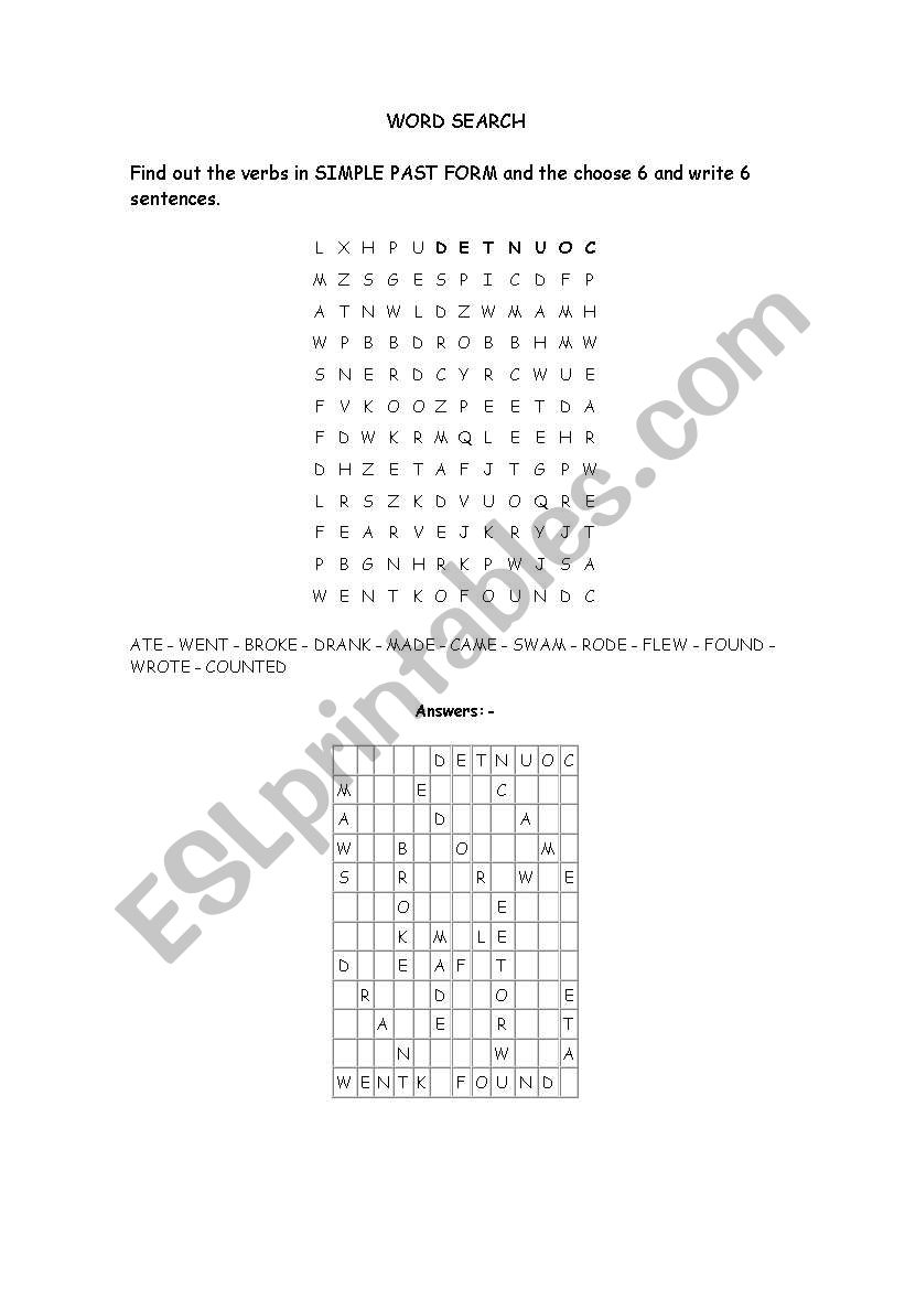 Word Search (simple past verbs)