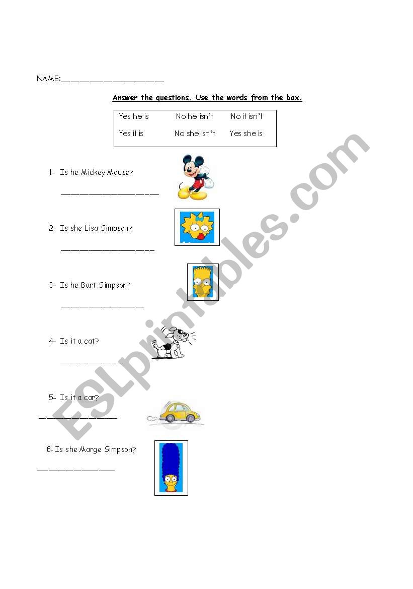 IS HE/IS SHE/IS IT...? worksheet