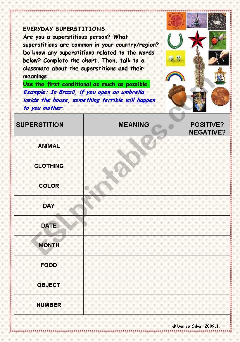 Everyday Superstitions worksheet