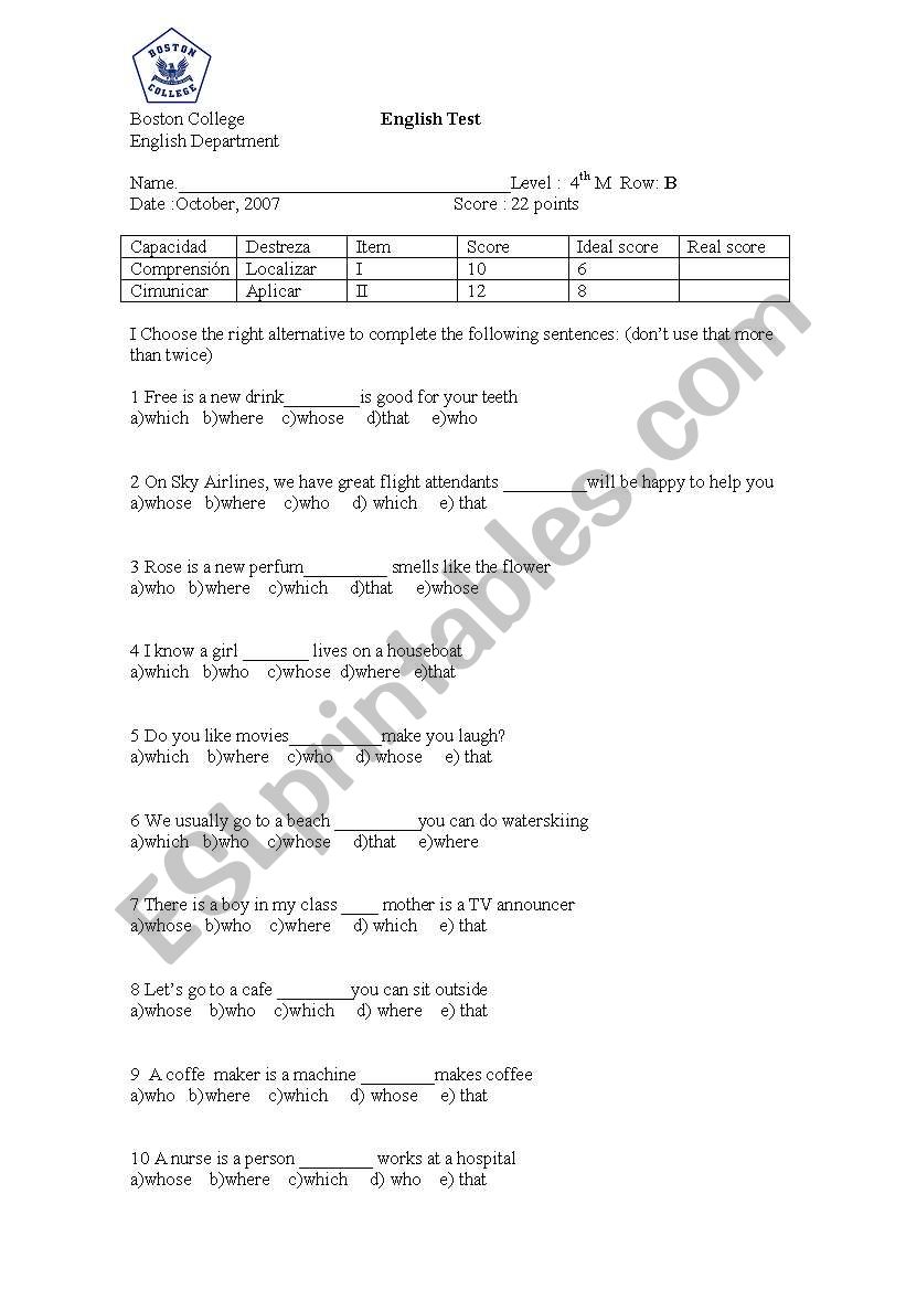 Relative pronouns worksheet
