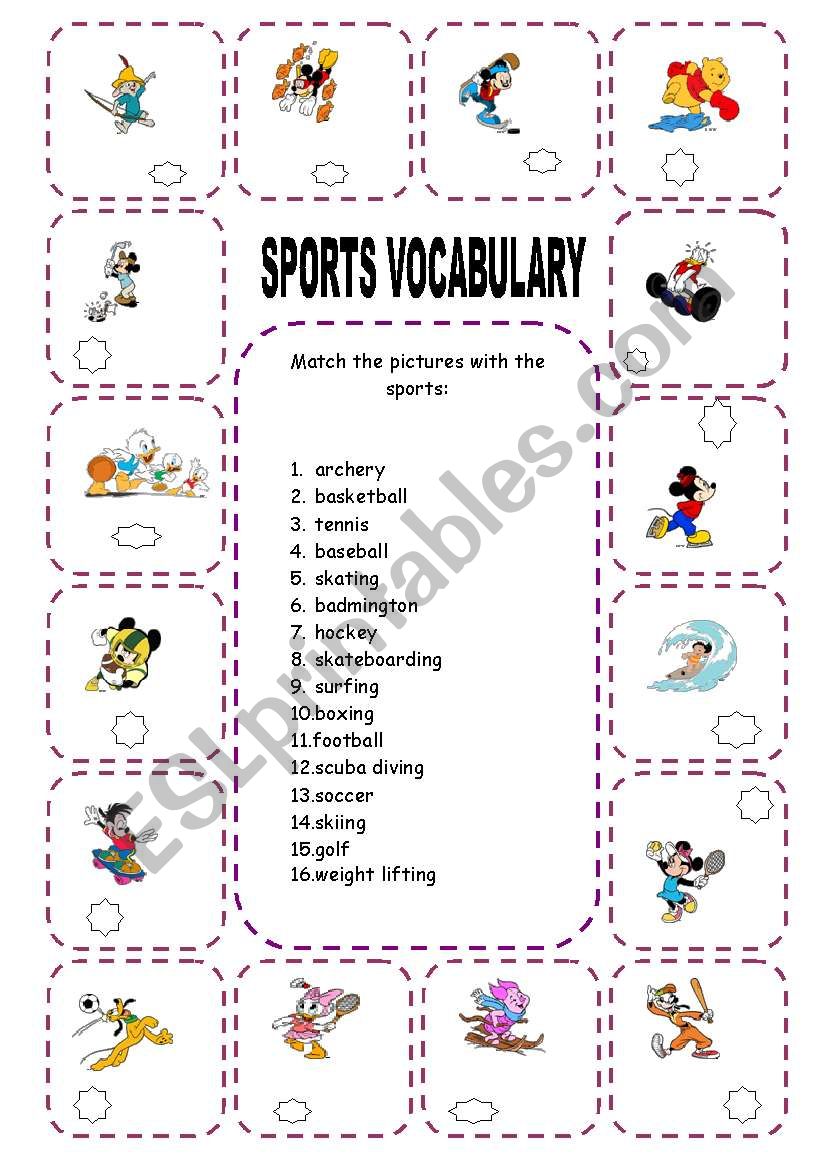 SPORTS AND DISNEY CHARACTERS worksheet