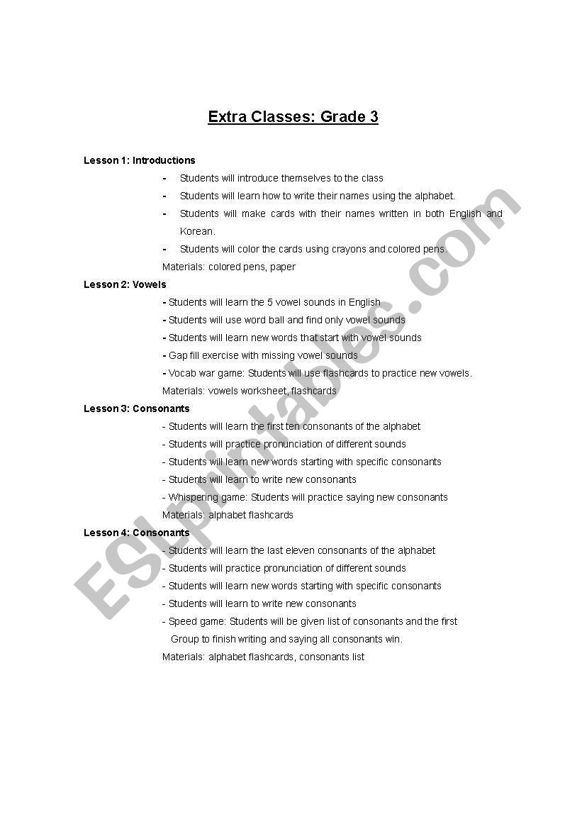 Grade 3 Lesson PLan worksheet
