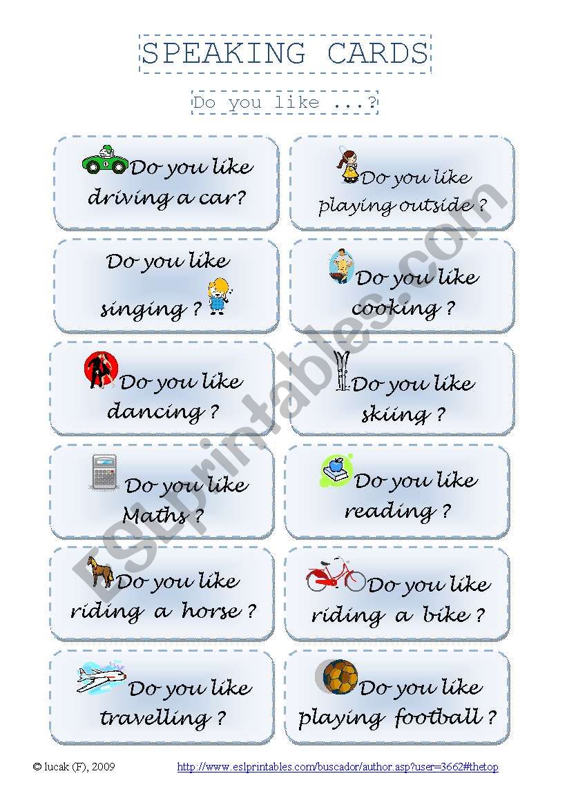 SPEAKING CARDS _ Do you like...? part 1