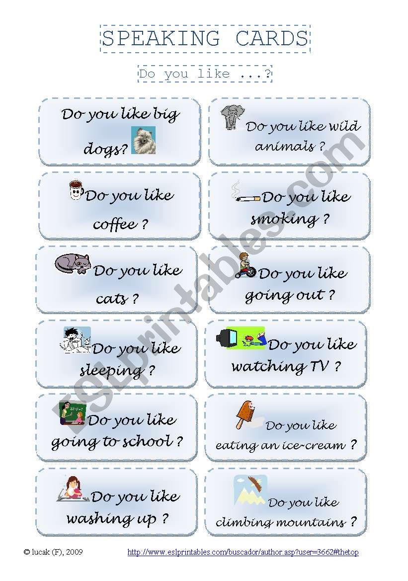 SPEAKING CARDS - DO you like...? part 2