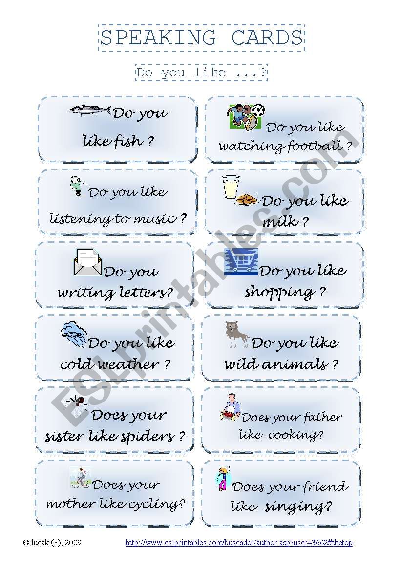 SPEAKING CARDS - Do you like...? part 3