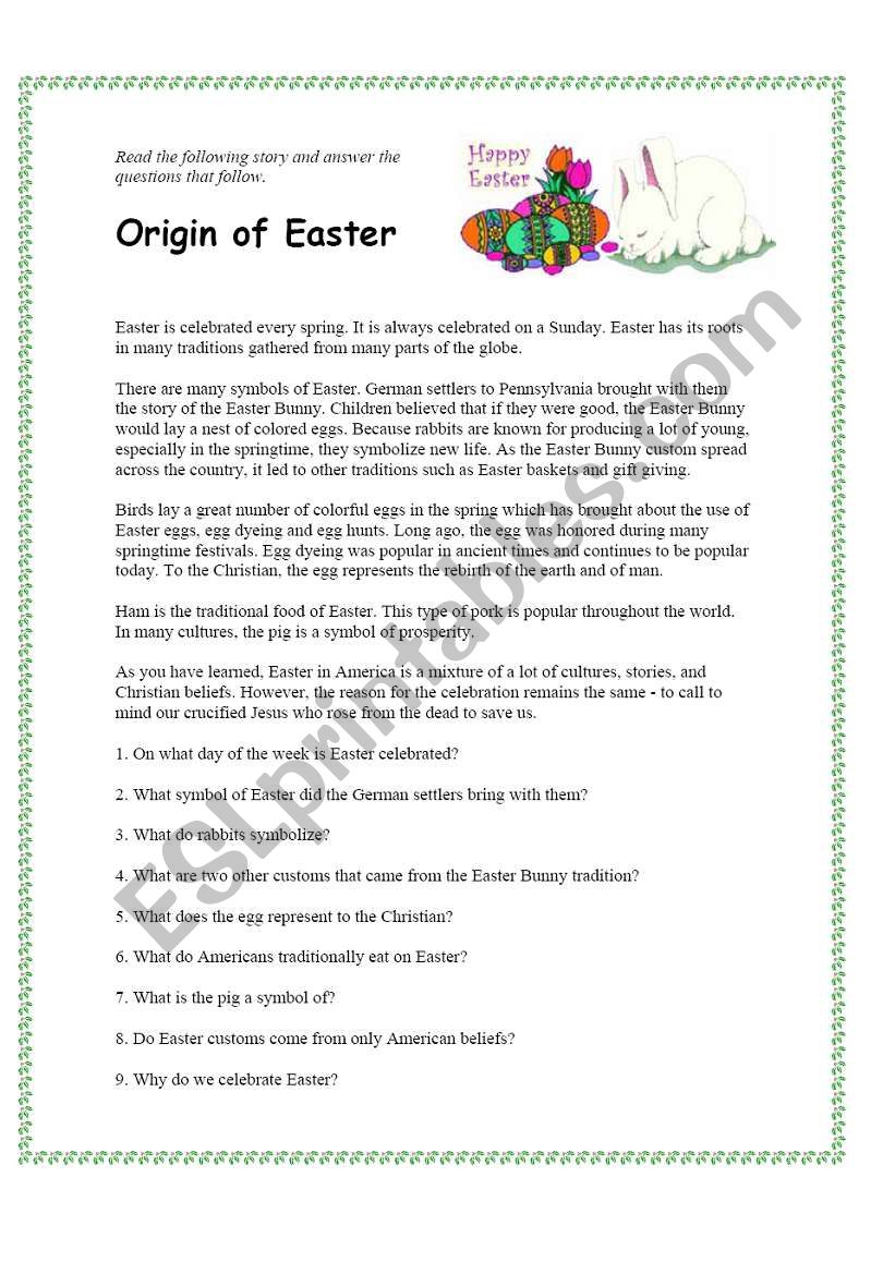 Origin of Easter worksheet