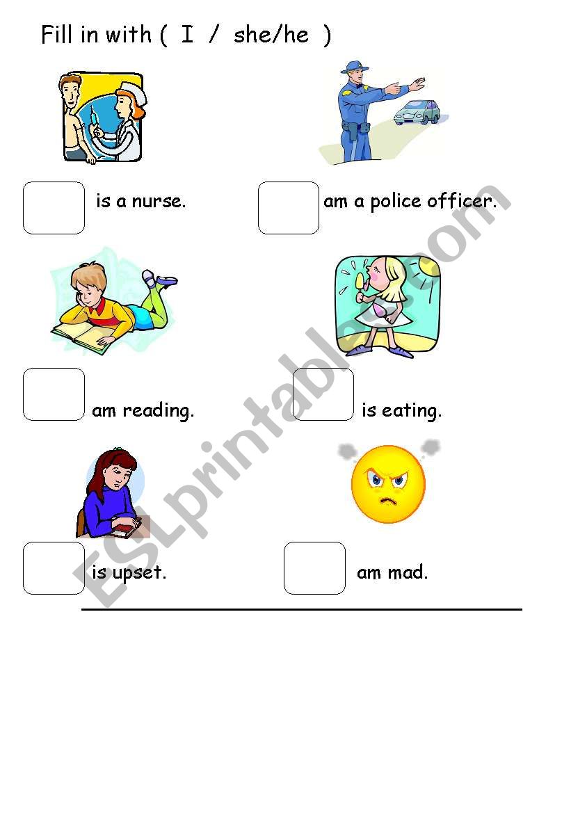 using she/ he am worksheet