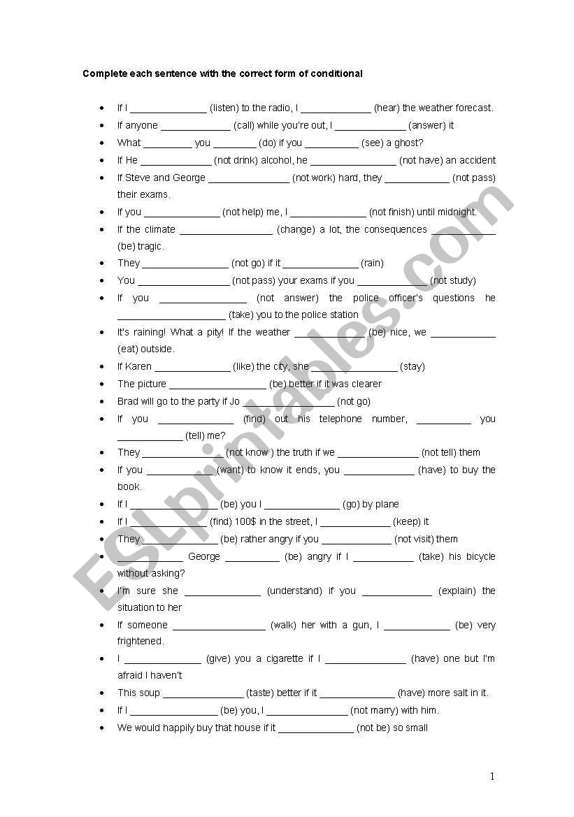 Mixed Conditionals worksheet