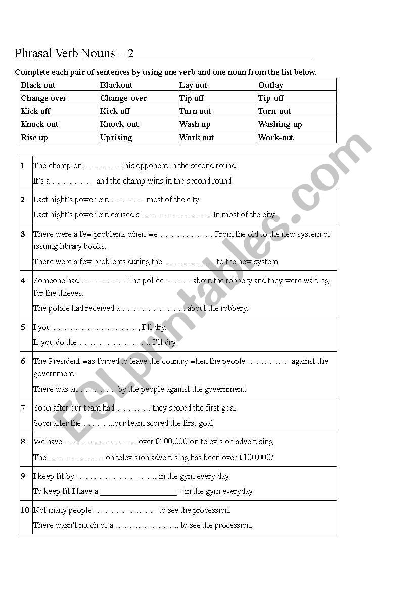 Phrasal Verbs_nouns 2 worksheet