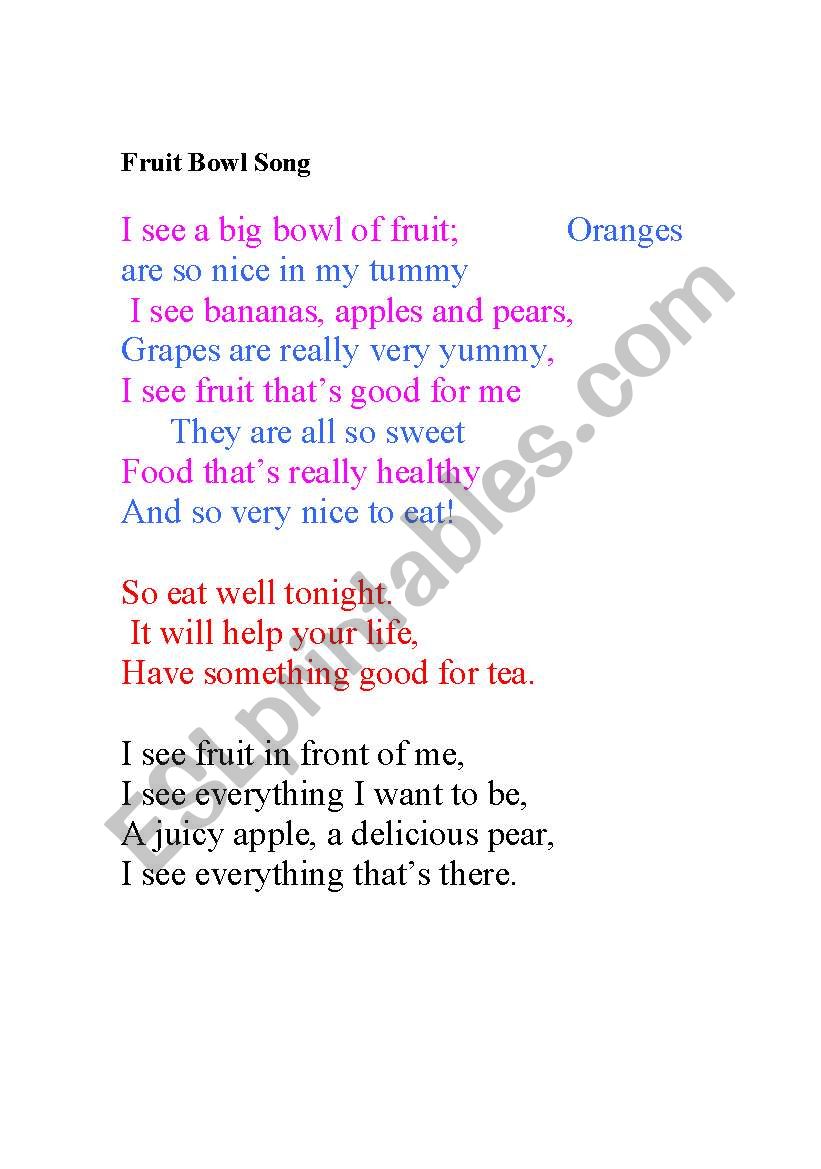 A Song about Fruit! worksheet