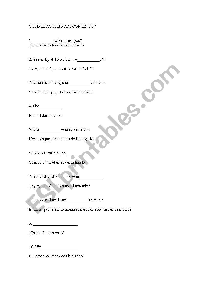 PAST CONTINUOS worksheet