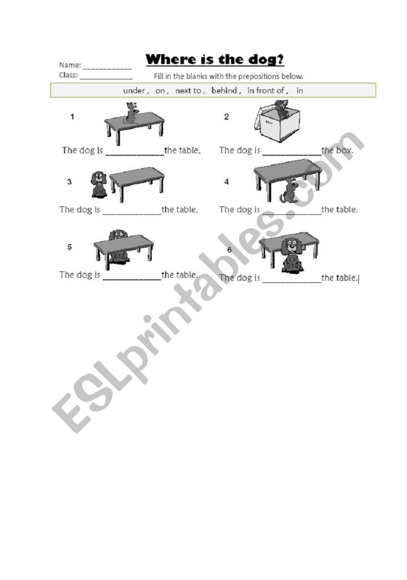 Prepositions of place worksheet