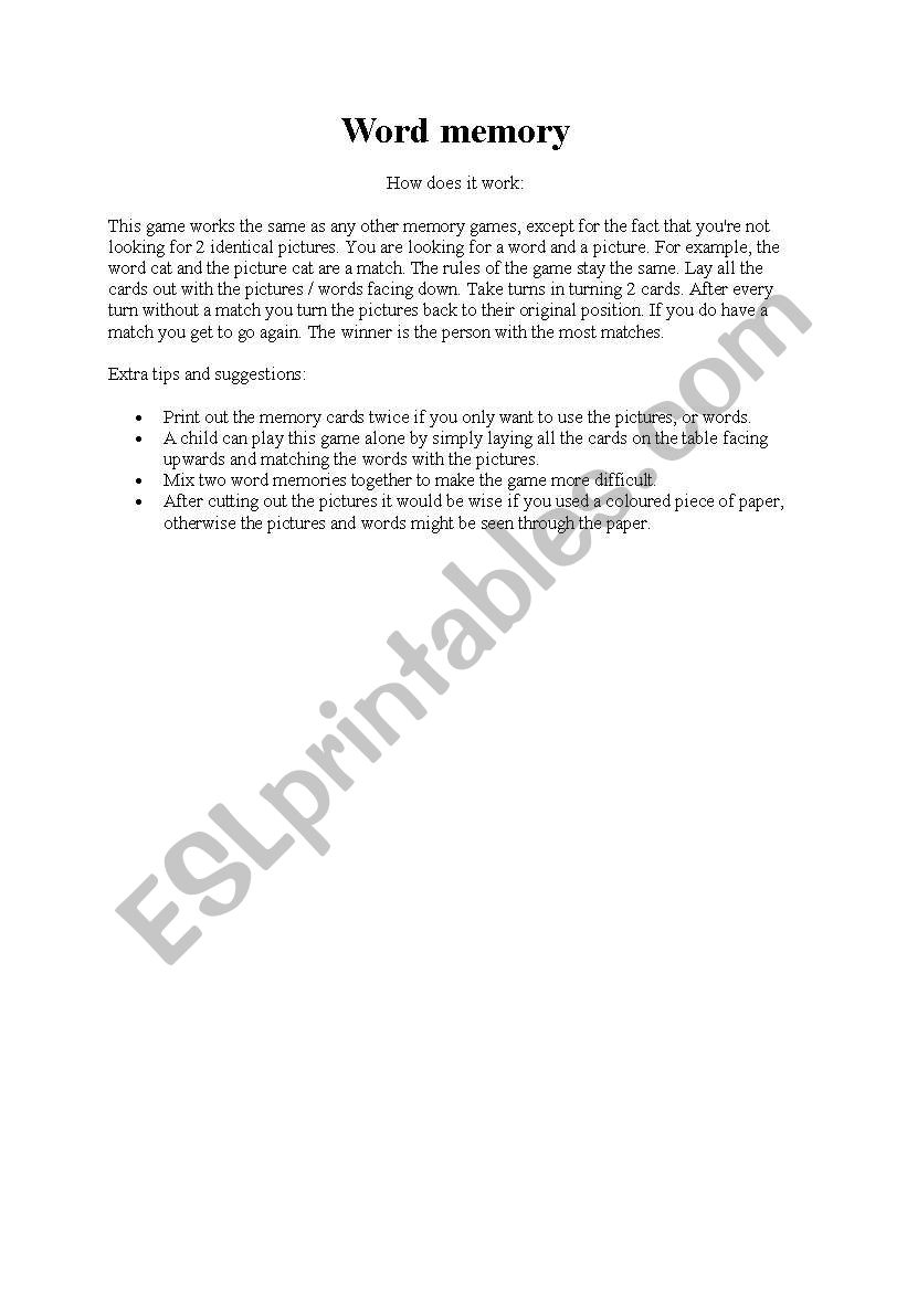 game worksheet